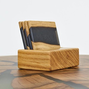 Wood & Resin Coaster Set of with <b>Stand</b> Handmade <b>Drink</b> Coasters for Coffee Tables Perfect for Home Kitchen or Office Use - Product Image 1