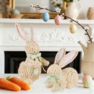 Set di 2 Coniglietti Pasquali in Vimini, Decorazioni per Centrotavola, Arredamento Primaverile Rustico per Interni, Coniglietti Pasquali 2022 - Product Image 3