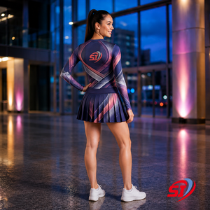 Uniforme Personalizado de Animadora para Mujer, Manga Larga, Sublimado, para Competencia, Color Magenta Acero, Marca Privada, Fabricante OEM - Product Image 4