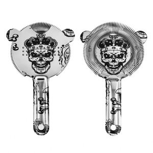 Wholesale Etched Skull Stainless Steel Bartender Cocktail Strainer 2 Prong High Density Spring Celabrase Hawthorne Strainer - Product Image 3