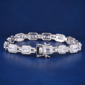 Emerald Halo tennnis heavy look unisex diamond <b>bracelet</b> 14kt solid white gold lab grown diamonds best prong setting custom piece - Product Image 3