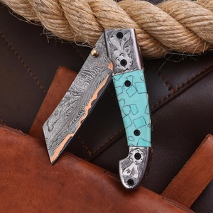 Handmade Cooper Damascus Steel Folding Pocket <b>Knife</b> <b>Bone</b> <b>Handle</b> Leather Sheath Utility Survival Hunting <b>Knives</b> Pasha Enterprises - Product Image 5