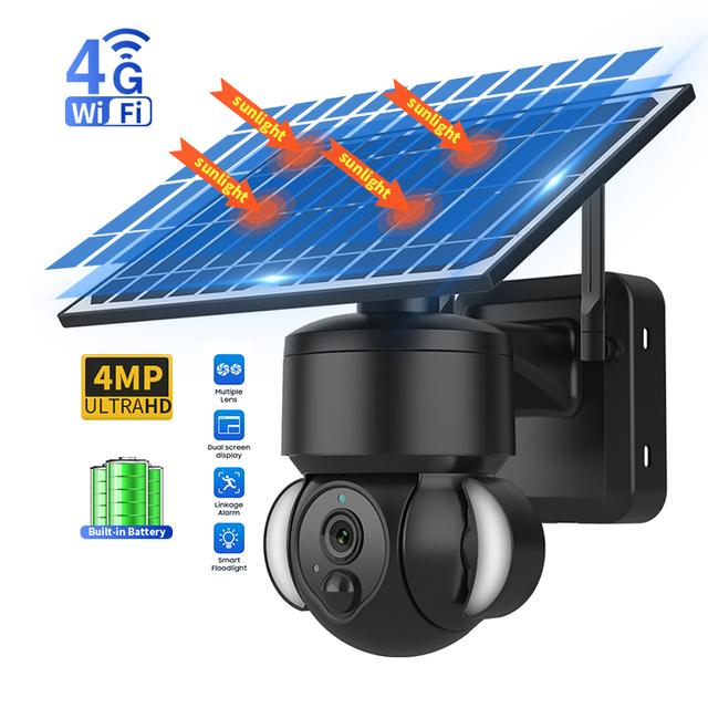 4MP 4G Solar Powered PTZ Dome Cctv Camera Home Security Outdoor IP Wireless CCTV 360 Full Color Network Camera