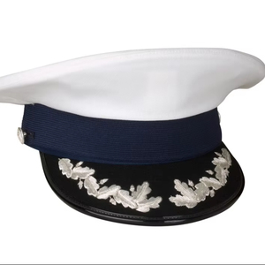 Premium Complete Dress Cap White <b>Crown</b> with <b>Silver</b> Bullion or synthetic thread Embroidered Visor, Braided Strap - Product Image 1