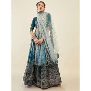 Awesome Blue <b>Sequins</b> <b>Art</b> Silk Wedding Wear Lehenga Choli With Dupatta - Product Image 2