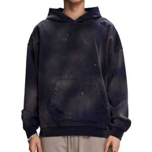 Sweat-shirt à capuche oversize pour homme en coton French Terry, effet délavé, avec poche, anti-boulochage, style automne, coupe classique - Product Image 1