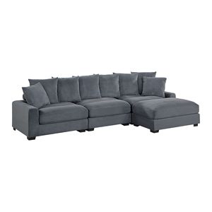 Set Divano Modulare Contemporaneo in Corduroy Grigio Scuro 4 Pezzi con Poltrona Senza Braccioli e Pouf per Soggiorno - Product Image 2