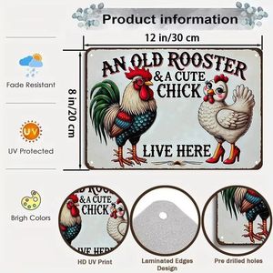 Divertente Insegna da Parete in Legno per Amanti dei Polli: un Gallo Anziano e un Pulcino Carino, Regalo Divertente per Appassionati di Fattoria - Product Image 3