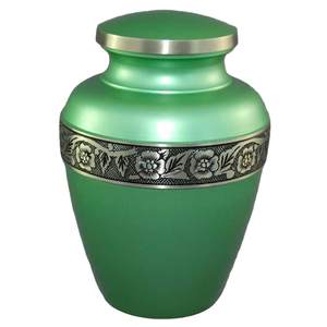 Urnas funerarias de latón de alta calidad para adultos con banda grabada, acabado en oro y rojo, para cenizas humanas. - Product Image 3
