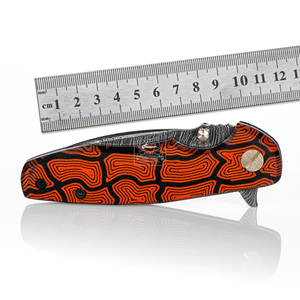 Navaja de bolsillo plegable de acero de Damasco premium DIY con mango de Micarta personalizado con huella dactilar y funda de cuero profesional EDC - Product Image 6