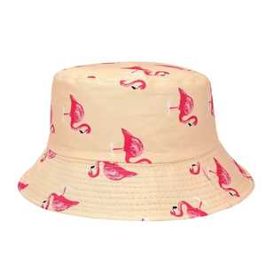 Unisex Bucket <b>Hat</b> <b>Flamingo</b> Print Beige Black Casual Spring Summer Beach Polyester Canvas Adult <b>Hat</b> - Product Image 3