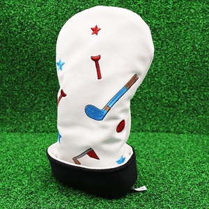 White PU Leather <b>Golf</b> Headcover with Embroidered Stars Tees and Clubs Pattern Durable Printed Design for Driver or Irons - Product Image 2