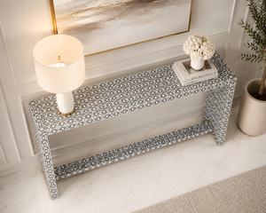 Modern Handmade Wood Console <b>Table</b> Entryway Decorative Hall <b>Table</b> with <b>Marble</b> Patterned <b>Top</b> and Open Base - Product Image 3
