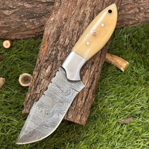 Cuchillo de Desollado de Acero de Damasco Hecho a Mano, Cuchillo de Caza con Mango de Hueso, Equipo de Camping para Exteriores, Fabricante de Logotipos Personalizados - Product Image 1