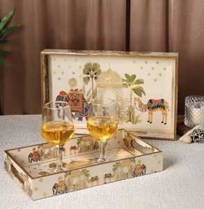 Bandeja Rectangular de Madera Lacada Moderna Meena con Diseño de Palmera Camel, Apta para Lavavajillas, Multifuncional para Almacenamiento de Bebidas - Product Image 6