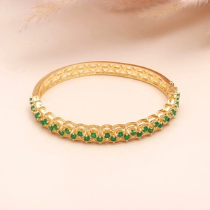 22K Gold Plated Openable Sapphire <b>Bracelet</b> Brass Kada Round Stone Vintage Wedding Jewelry for Women - Product Image 2
