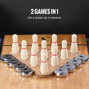 2-in-1 11.5 ft Indoor Shuffleboard and <b>Bowling</b> Combo Table Steel and Wood Workout and Training Fitness Set - Product Image 3