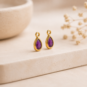 Natural Amethyst Pendant <b>Charm</b> | Purple Gemstone Teardrop Pendant | Gold Bezel | Sold Per Pc - Product Image 3