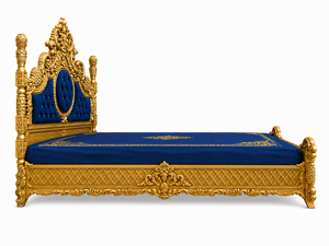 Juego de Cama Azul con Mechones Estilo Rococó Real, Muebles de Dormitorio Rococó de Madera Tallada a Mano en Oro Antiguo con Mesitas de Noche, Australia - Product Image 3