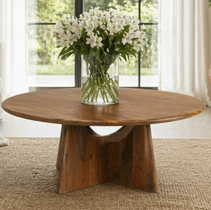 Mesa de Centro de Madera de Mango Redonda, Estilo Rústico Moderno, con Patas Plegables Resistentes, Ideal para el Hogar u Oficina - Product Image 4