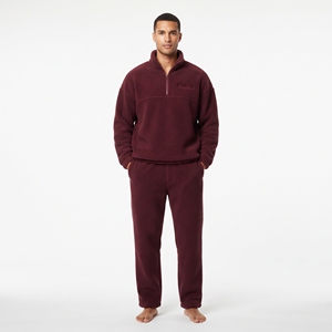 Custom Winter Wear <b>Men</b> <b>Sherpa</b> Fleece Tracksuit Relaxed Fit Drop Shoulder Warm <b>Hoodie</b> Jogger Set Wholesale Manufacturer - Product Image 4