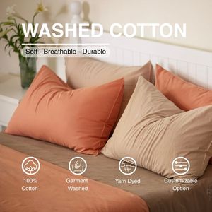 OEM ODM Bedding <b>Set</b> Premium Brown Cotton Washed Bedding <b>set</b> 4 PCS Cotton Bed Sheet 2 <b>Pillow</b> Case <b>Duvet</b> Cover For All-Season - Product Image 1