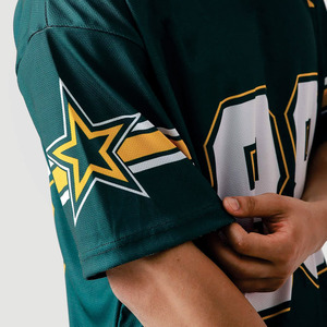 Maillot de football américain unisexe vert tendance en maille, T-shirts de sport en coton de qualité supérieure, service OEM, vente en gros, commande en gros - Product Image 5