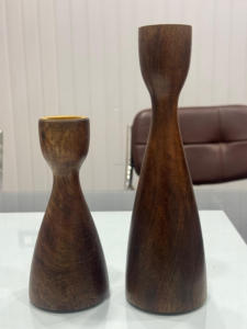 Juego de 2 Portavelas Ovalados de Madera de Mango Natural, Hechos a Mano con Serigrafía, para Decoración Navideña, Bodas y Hogar - Product Image 2