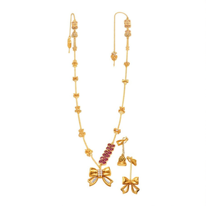 Luxury Brass Gold Plated <b>Bridal</b> Jewelry <b>Set</b> with Zircon Bow <b>Earrings</b> <b>and</b> Long <b>Necklace</b> - Product Image 2