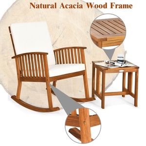Set di mobili da giardino in legno di acacia da 2 pezzi per sedia a dondolo e tavolo - Product Image 2
