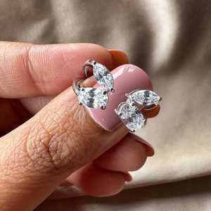 Bague ouverte unisexe en argent 925 avec moissanite taille marquise et ovale, bijoux fins pour fiançailles, fête, cadeau, charmes - Product Image 1