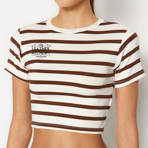 Summer Breathable 100% Cotton Slim Fit O-Neck Crop <b>Tops</b> for Women Quick Dry Customizable T-Shirt Made in Pakistan - Product Image 1