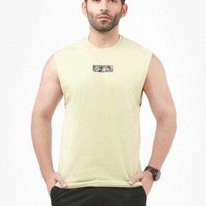 เสื้อกล้ามคอกลมผู้ชาย AULTRA ONE ENTERPRISES สีเหลืองอ่อน ลายพิมพ์ 3 มิติ แบบรีดร้อน ระบายอากาศได้ดี ผ้าถักลำลอง - Product Image 3