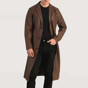 Chaquetas de Cuero Genuino para Hombre, Abrigo Largo con Cuello Camisero, Doble Botonadura, Ropa Formal de Invierno - Product Image 4