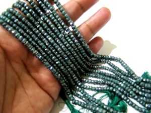 Perles facettées rondes en argentite vert émeraude naturelle, taille 4-5 mm, brin de 13 pouces de long - Product Image 2