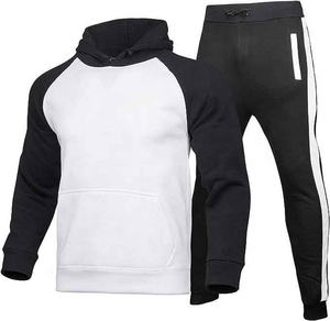 New Arrival Best Quality Black <b>White</b> 100% Cotton Breathable Eco-Friendly <b>Hoodie</b> Trouser Tracksuit Set for Men OEM Service - Product Image 2