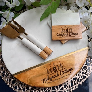 Exclusivo Set de Regalo de Tabla de Quesos de Mármol y Madera de Acacia con Cuchillos de Queso de Acero Inoxidable Dorado, Tabla Personalizada para Servir Charcutería - Product Image 2