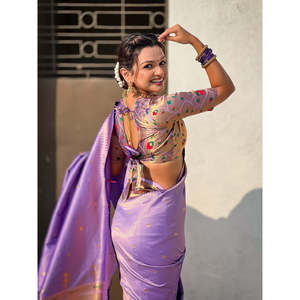 Sari en tissu de lavande Paithani Zari tissé, robe de mariée élégante - Product Image 3