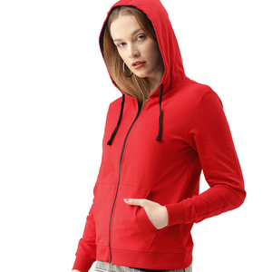Sudadera con Capucha Roja para Mujer, Ligera, de Algodón Tejido, con Cierre y Bolsillos Delanteros, para Fitness y Actividades al Aire Libre - Product Image 1