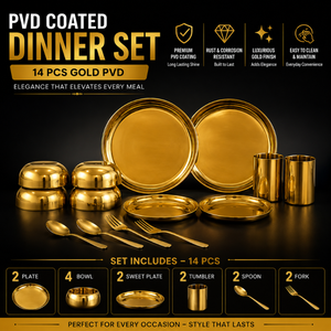 ชุดอาหารสแตนเลสเคลือบ PVD |   ชุดเครื่องครัวเคลือบทองหรูหรา 14 ชิ้น สำหรับใช้ในบ้าน โรงแรม ร้านอาหาร ของขวัญสำหรับเสิร์ฟอาหาร - Product Image 5