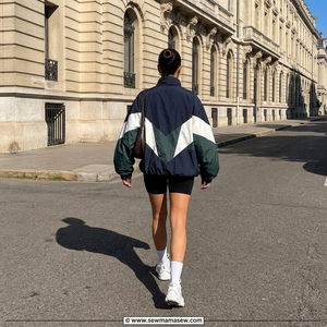 Chaqueta deportiva de mujer con bloques de color, con cremallera, ligera, estilo bomber oversize para ropa urbana, hecha en Pakistán. - Product Image 2