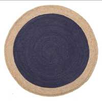 Tapis décoratif en jute naturel tressé à la main avec pompons et cercle ajouré, idéal pour les tapis de sol dans les couloirs d'hôtels et de restaurants