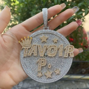 Hip Hop Disk Round Fully Moissanite Bling Letter Diamond Pendant for Trendy Street Fashion at Affordable Price - Product Image 2