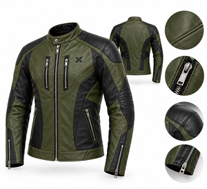Chaqueta de Motociclista de Cuero de Diseño Contemporáneo |   Resistente al viento |   Cognac Borgoña Verde Oliva |   Fabricante OEM/ODM |   Premium - Product Image 6