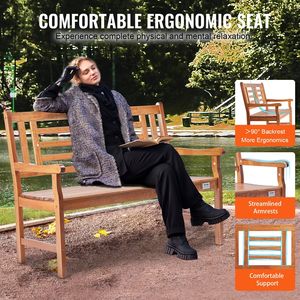 Panca da Esterno in Legno da 48 Pollici con Schienale e Braccioli, Panca da Giardino e Parco per Esterni, Capacità di Carico 700 Libbre, Panche da Patio - Product Image 4