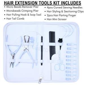 Juego de Herramientas para Extensiones de Cabello con Microperlas Blancas, Alicates para Abrir y Cerrar Perlas, Gancho para Tirar de Perlas, Agujas Curvas y de Coser para Salón - Product Image 2