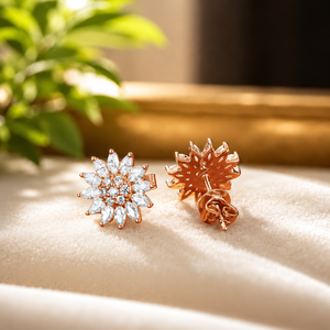Flower Marquise Cut Diamond <b>Stud</b> Earrings Plated Rose Gold Engagement Women's Earrings Round Cut Moissanite Jewelry - Product Image 2