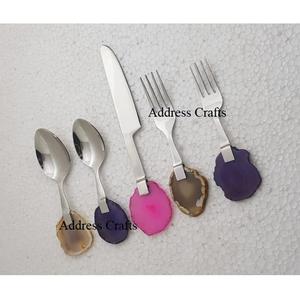 Ensemble de couverts en acier inoxydable poli mat avec manche en résine, 5 pièces, fourchette, cuillère, couteau, vaisselle – Prix de gros - Product Image 5