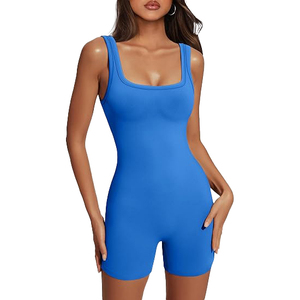 จั๊มสูทโยคะสายไขว้สำหรับผู้หญิง ผ้าไนลอนผสมสแปนเด็กซ์ บอดี้สูทแบบชิ้นเดียว แขนกุด ความยาวเต็มตัว ดีเทลหลังแบบถักทอ - Product Image 1