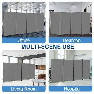 6FT 4-Fold 160g Polyester Cloth and <b>Plastic</b> <b>Screen</b> with Carbon Steel Frame Gray Foldable Room Divider - Product Image 5